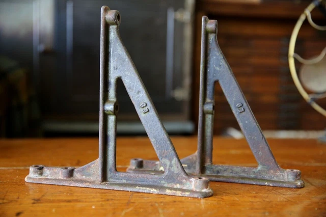 Vintage Architectural Salvage Cast Iron Industrial Shelf Brackets set pair