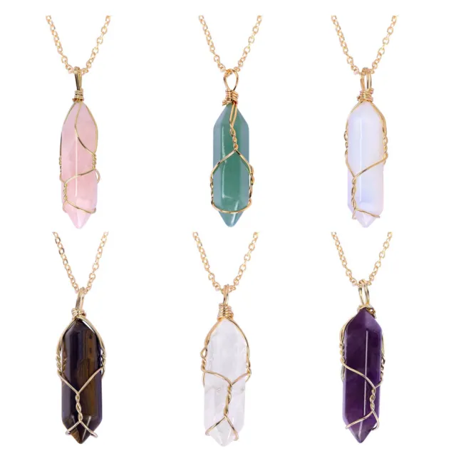 Natural Chakra Gemstone Necklace Crystal Stone Pendant Energy Healing with Chain
