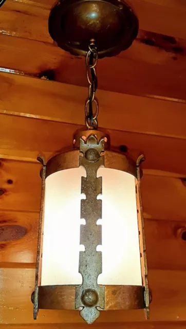 Antique/Vtg 1920's-40's Copper Mission Gothic Medieval Ceiling Light Fixture