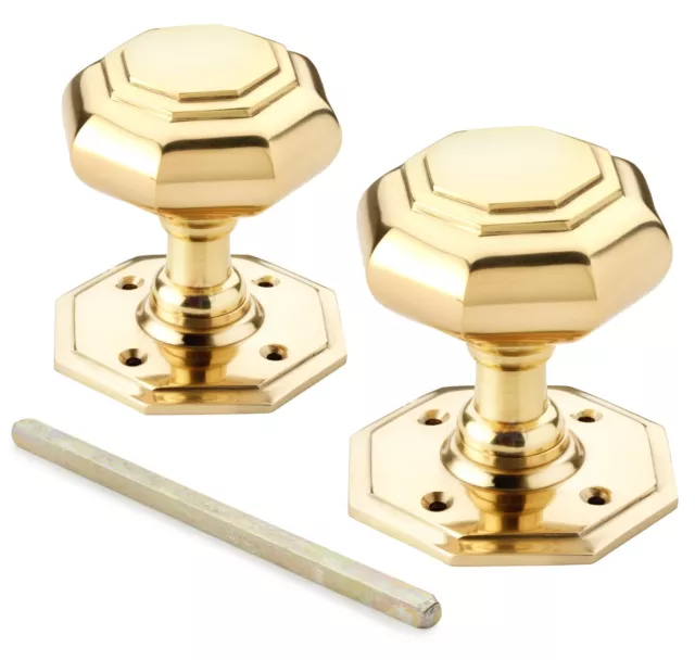 Pair Solid Brass Large Octagonal Mortice Door Knobs Knob Pair Nickel Heavy Cast