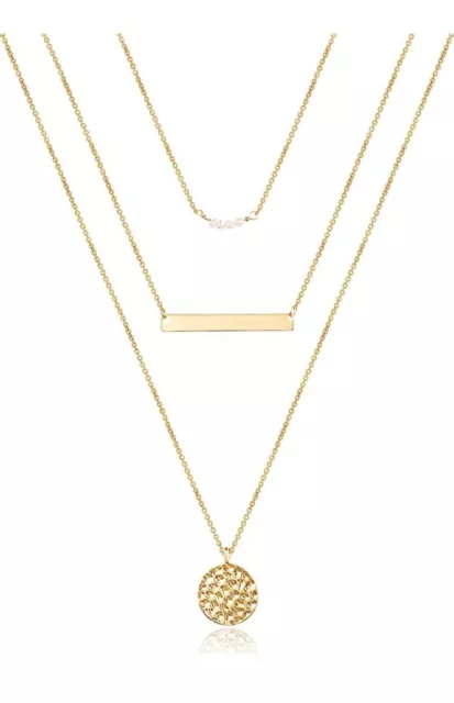 Dainty Layered Choker Necklace, Handmade 14K Gold Plated Y Pendant Necklace...