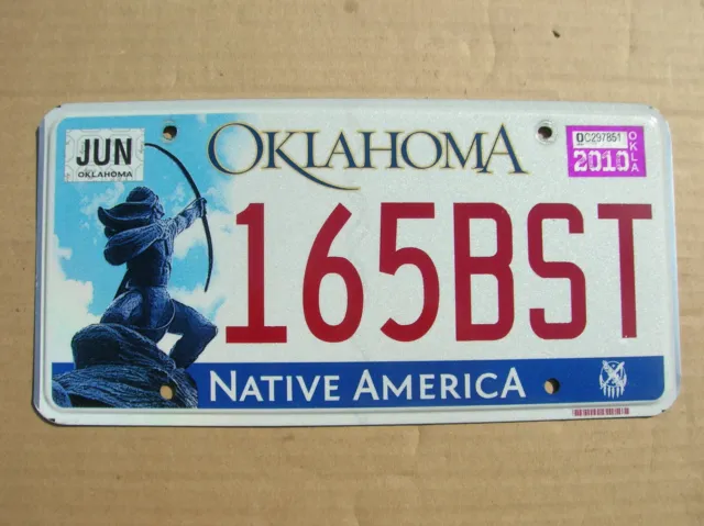 *2010 Oklahoma license plate.Light wear.Great color.'Native America' type.Nice.