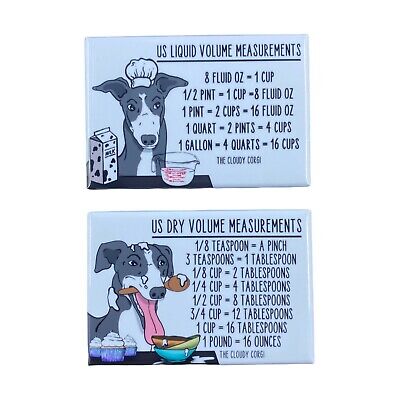 Greyhound Dog Measuring Chart Magnet Set Kitchen Cooking Baking Guide - Black