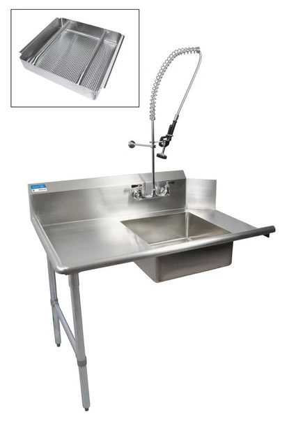 BK Resources 48" Soiled Dishtable Left w/ Pre-Rinse Faucet & Basket