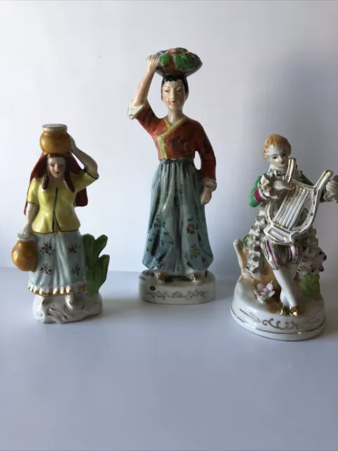 Vintage Japanese Figurines Lot of 3, Made In Japan, Hand Painted