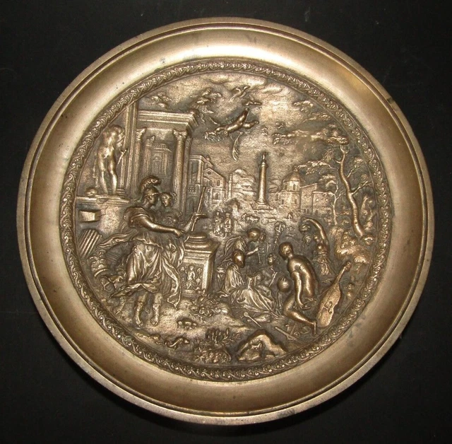 ANCIENNE PLAQUE ASSIETTE EN BRONZE romain ANTIQUE BRONZE plate plaque