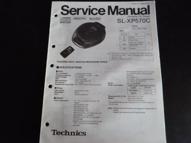 Manuale di assistenza originale Technics lettore CD portatile SL-XP-570C