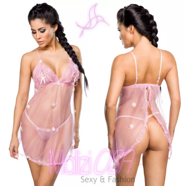 Babydoll Sexy Rosa Trasparente Chemise Velato Lingerie Intimo Completo Intimo