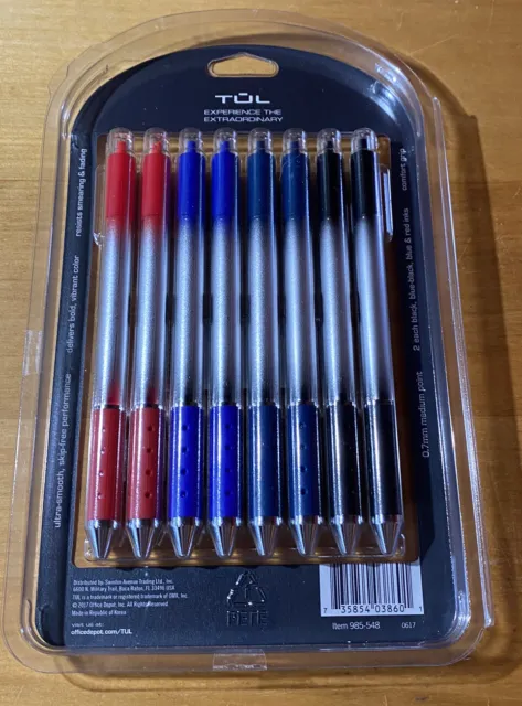 TUL Retractable Gel Pens Medium Point 0.7mm 8-Pack Black/Blue-Black/Blue/Red Ink 3
