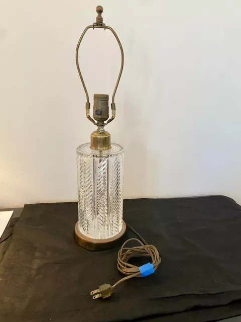 Vintage Signed Waterford Crystal & Brass Herringbone Table Lamp 14”