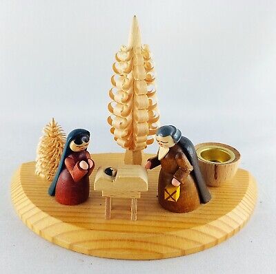 WEIHNACHTSKRIPPE MIT KERZENHALTE, Handarbeit aus dem Erzgebirge EUR 24 