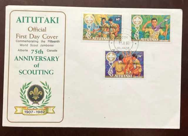 D)1982, Aitukai, First Day Cover, Issuance 75Th Anniversary Of The Scout Jambore