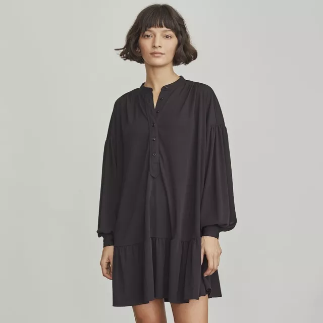 NWT Elizabeth and James Button-Front Tunic Dress Black Long Sleeve Sz Large