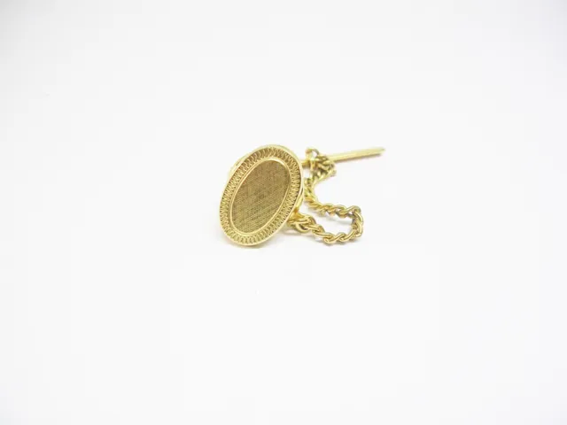 Tie Pin classic vintage Tie Tack with Chain gold tone oval Men's Formal Wear