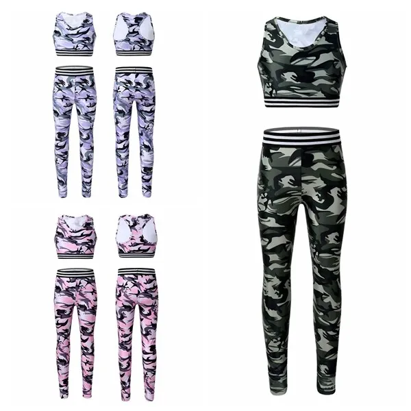 Kids Girls Tracksuit Outfit Camo Camouflage Army Tracksuit Top+Legging Pants