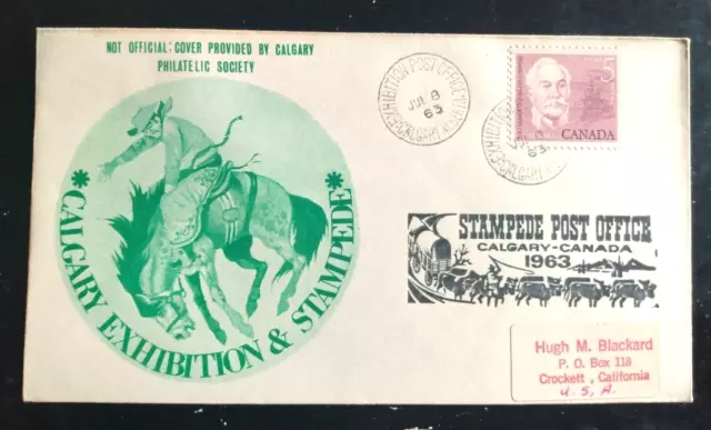 1963 Calgary Exhibition Post Office Cancel Stampede Cowboy Cachet Cover Cover