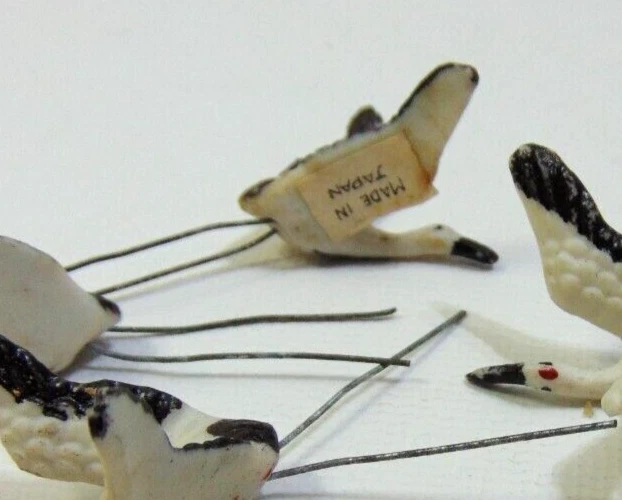 6 Vintage Miniature Geese Ducks Made In Japan Bonsai Terrarium Figurines