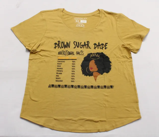 Izzy & Liv Women's S/S Brown Sugar Babe Nutritional Facts Tee AR8 Gold Size XL