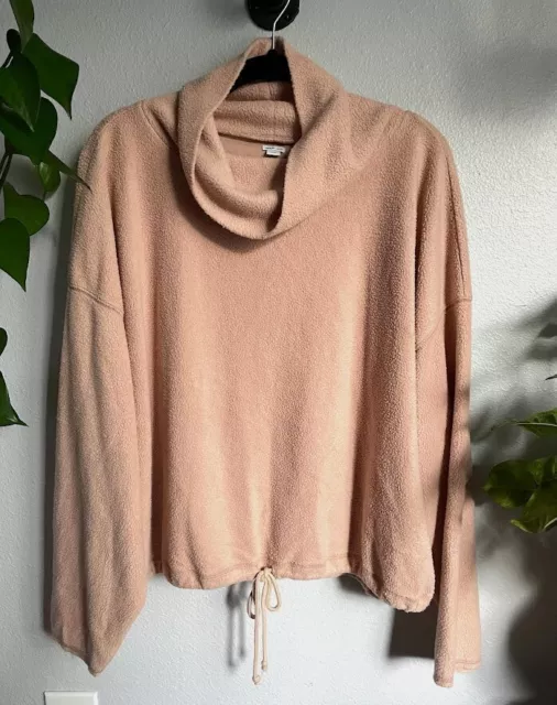 Sz XL Aerie Tan Funnel Neck Fleece Oversized Turtleneck Cozy Lounge Sweatshirt