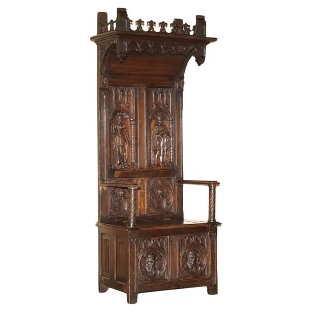 Fine Antique Circa 1860 Jacobean Gothic Revival Hand Carved Porters Hall Chair