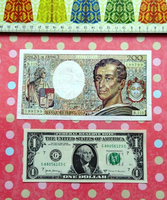 (FR), Lot de 2  Billets, FRANCE et USA, 200 Francs et 1 Dollar, ( UNC ), 2017.