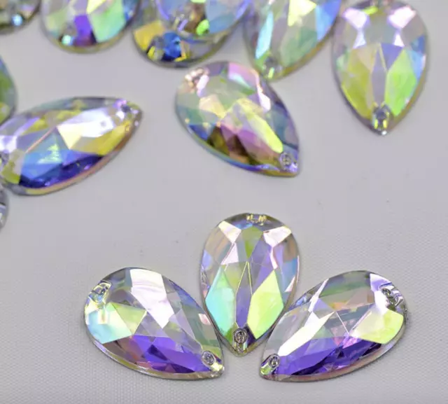 Large AB Flat Back Teardrop Acrylic Rhinestone Gem Crystal Clear 28mm Iridescent 2