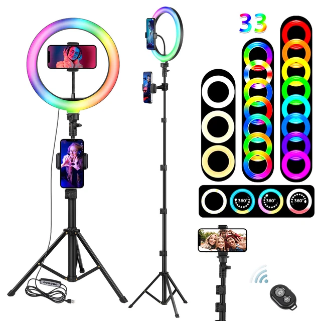 10.2 inch Ring Light with Tripod Stand & Phone Holder RGB LED Selfie Ring Lights
