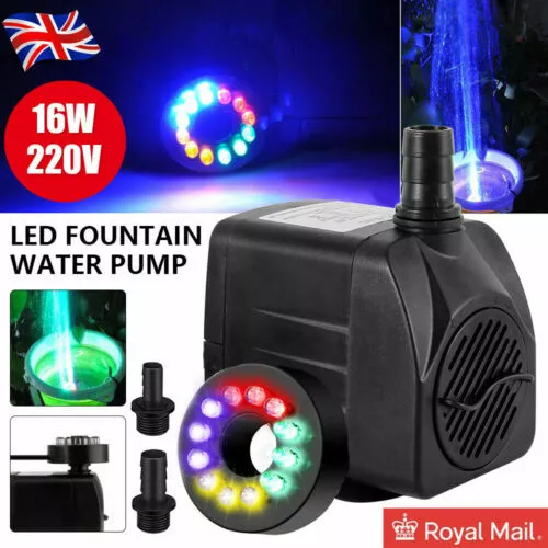 800L/H Electric Water Pump Feature Submersible Fountain Garden Fish Pond LED UK