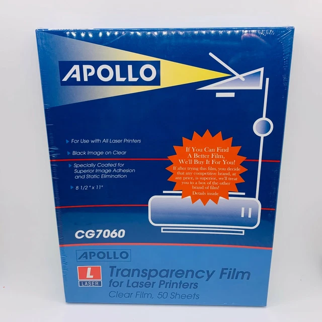 Apollo Laser Jet Printer and Copier Transparency Film 50 Sheets CG7060 Sealed