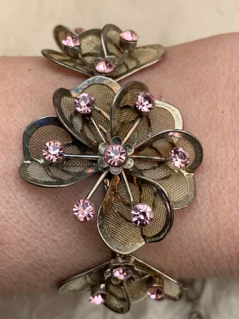 Vintage Francese Design Bracciale Color Argento Bracciale -fiori Con Rosa