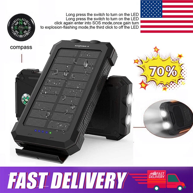 Mobile Phone Charger Power Bank Portable Solar Panel Waterproof Outdoor Camping