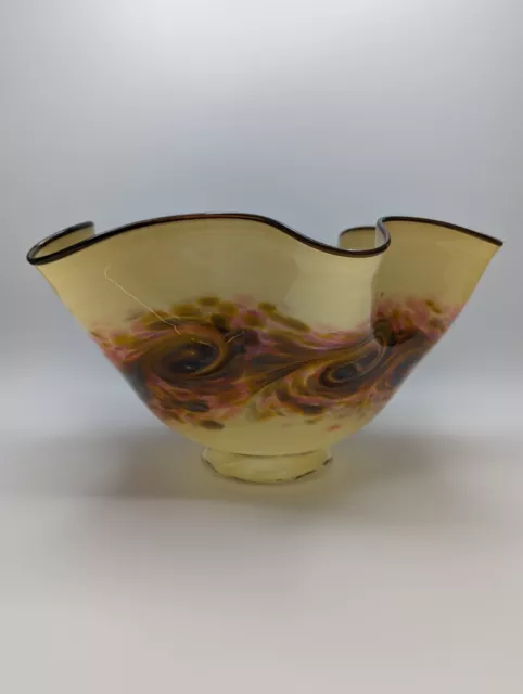 ✨ Mark Andrews Swirl Starry Night Ruffled Handkerchief Bowl Studio Art Glass