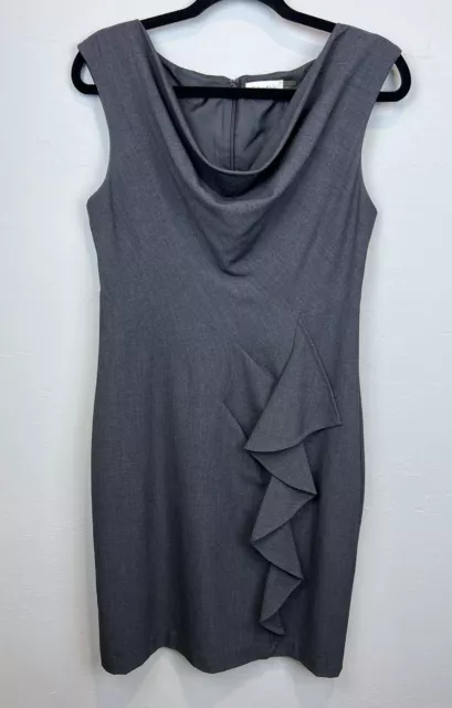 Calvin Klein Dress Women’s 8 Gray Asymmetrical Ruffle Shift Bodycon Business