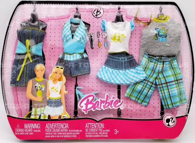 Barbie Fashions für Ken Und Barbie Set Mit 4 Denim Blau Und Grün Mattel 2008 Neu 2