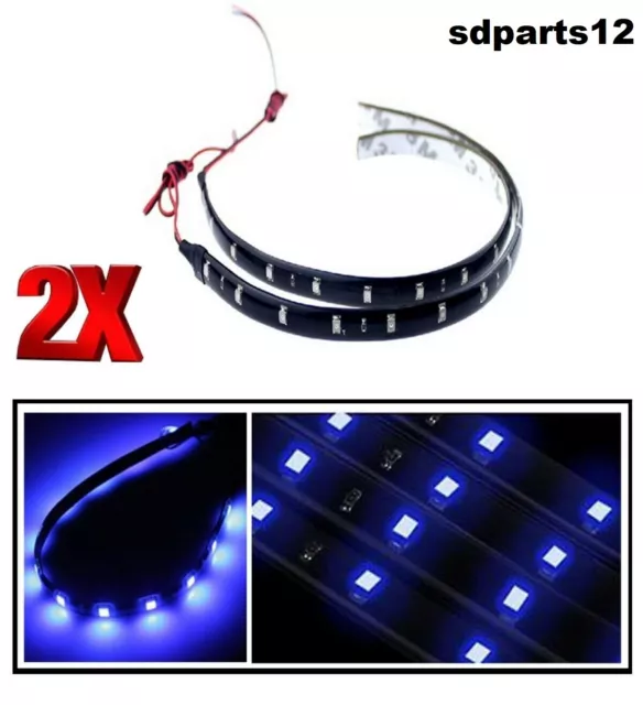 2x Strisce Blu 15 Led 3528 Smd Impermeabili 12V 30cm Auto Camion Moto Flessibile