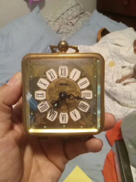 ANTIQUE  Marksman  Brass Carved Alarm Clock  West Germany