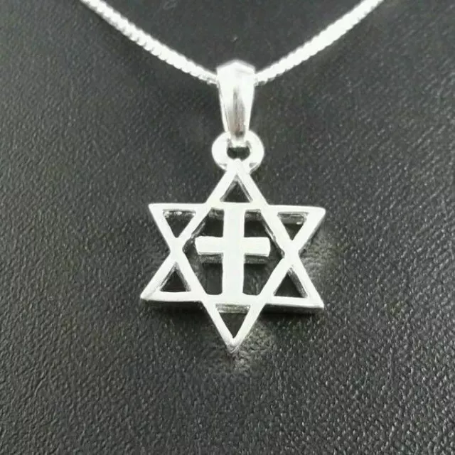 925 Silver Jewish star of David with cross messianic necklace Israel pendant