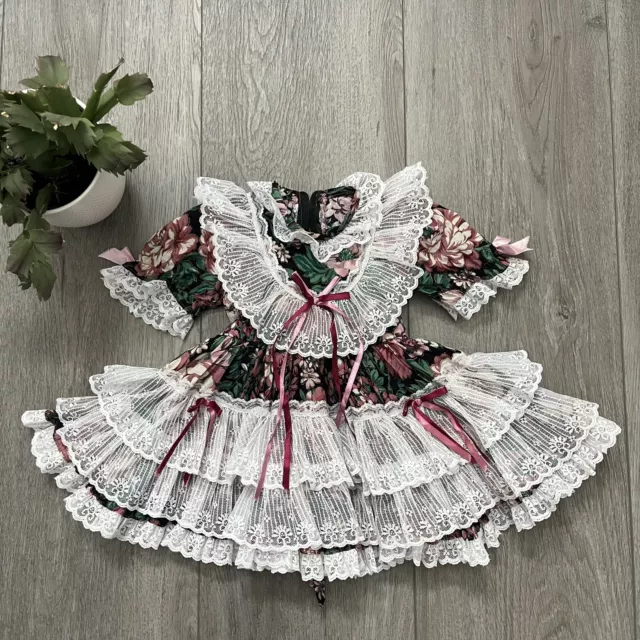 Vintage Little Girl Full Circle Party Dress Size 2T Floral Lace Handmade Pageant