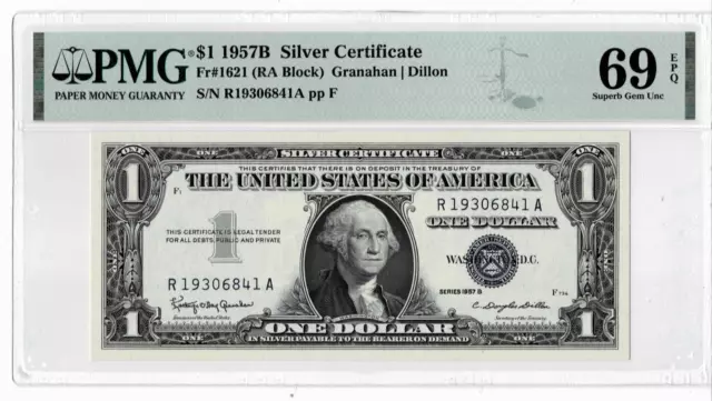 1957B $1 Silver Certificate--fr.1621 (RA Block) Superb Gem Uncirculated 69 EPQ!