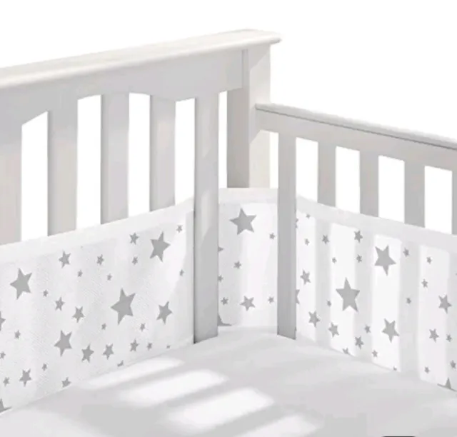 2 piezas / Revestimientos clásicos de malla para cuna transpirables para bebé, gris brillante estrella