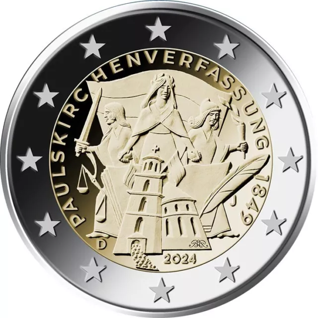 2 Euro GERMANIA 2024 COSTITUZIONE DELLA PAULSKIRCHE - 2 € Commem.  Zecca casuale