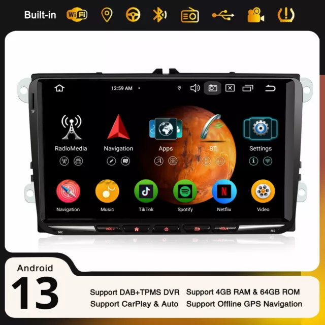 9" CarPlay Android 13 Autoradio GPS 8-Core Per VW Caddy Golf 5/6 Passat CC Jetta