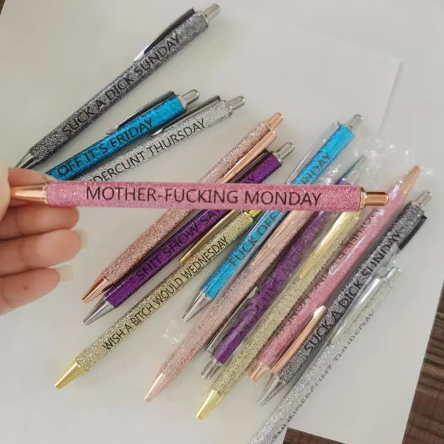 7PCS FUNNY PENS Swear Word Pen Weekday Vibes Glitter Funny Gifts Office O3  E7E $17.22 - PicClick AU