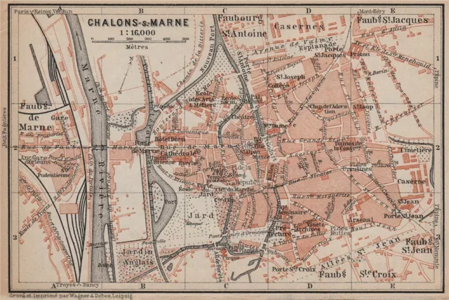 CHALONS-EN-CHAMPAGNE town city plan de la ville. Châlons-sur-Marne 1905 map
