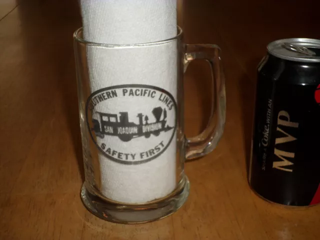 SOUTHERN PACIFIC LINES RAILROAD - SAN JOAQUIN DIVISION, GLASS BEER MUG, #1970's