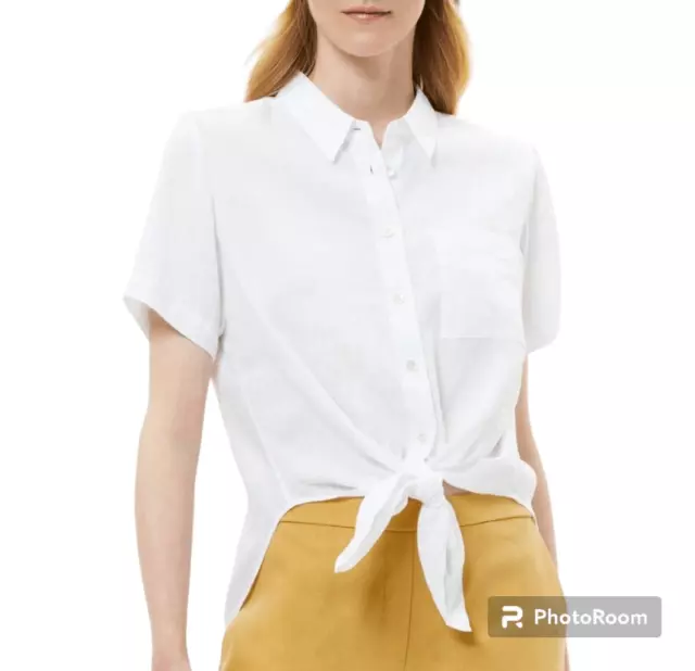 Theory Linen Top Women's Size M White Tie Front Button Up Shirt Sz S