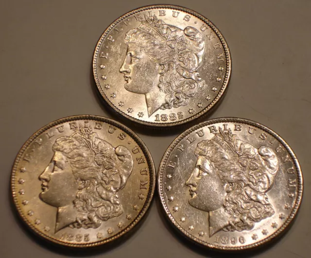 1882-P; 1885-P & 1896-P Morgan Silver Dollars  full Cartwheeel LUSTER