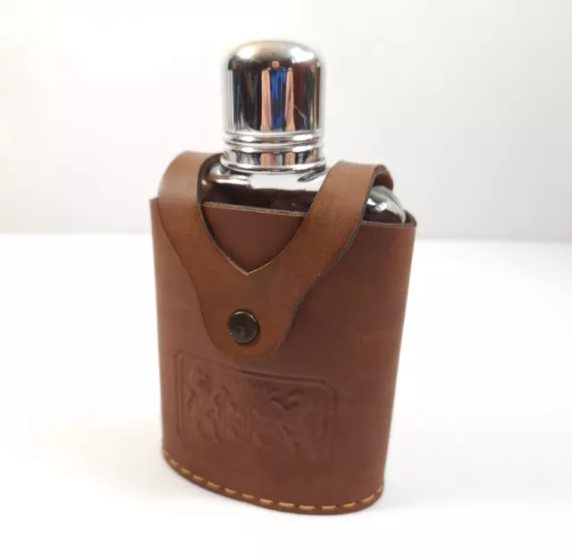 Vtg Flask in Leather Case by Irvinware, Astoria, NY, Made in USA, Never Used