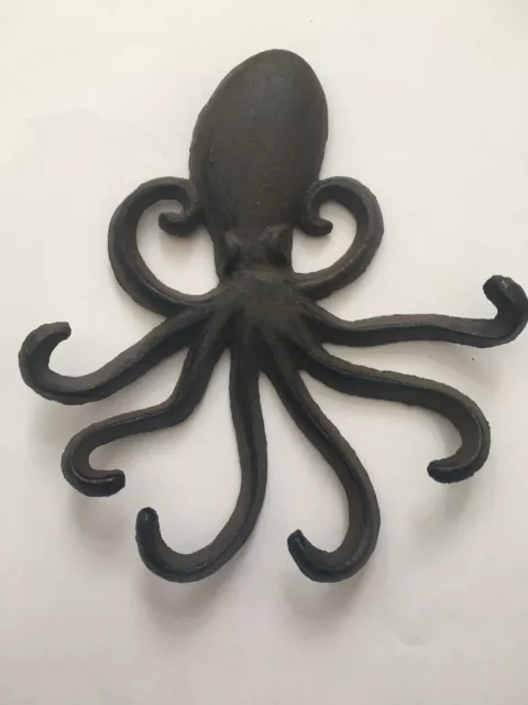Octopus Tentacle Wall Hook Key Rack Coat Towel Hanger Cast Iron Nautical Beach