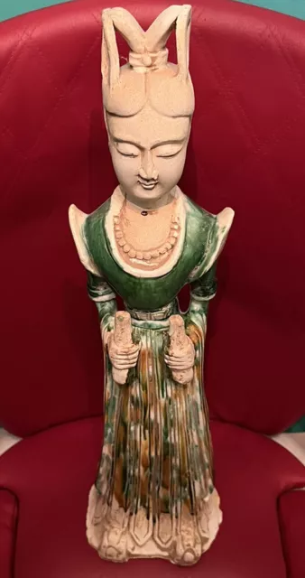 Chinese Sancai Glazed Terracotta Figure Court Lady Attendant Tang Dynasty H48cm